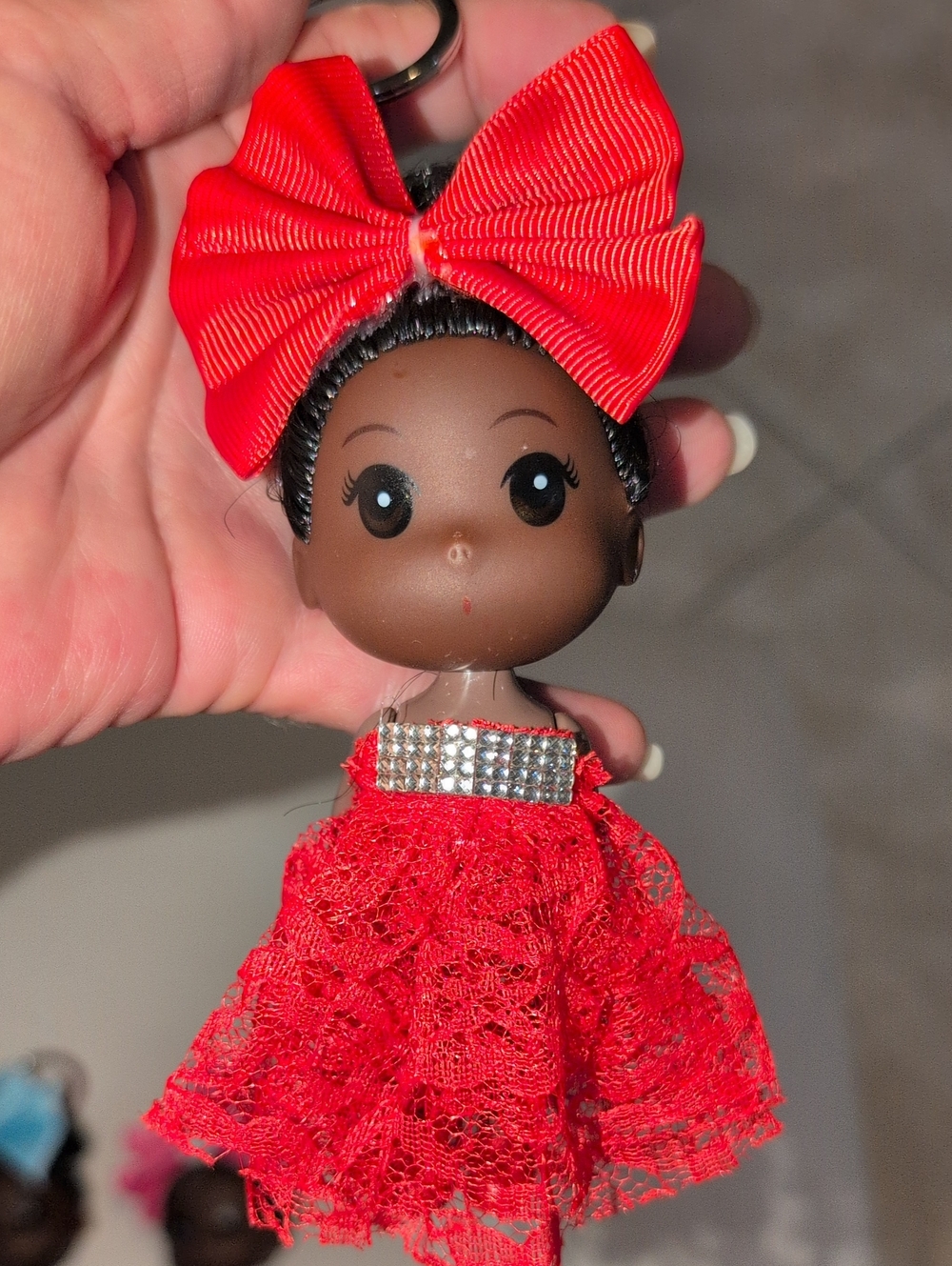 Red Lace Doll Keychain with Bow